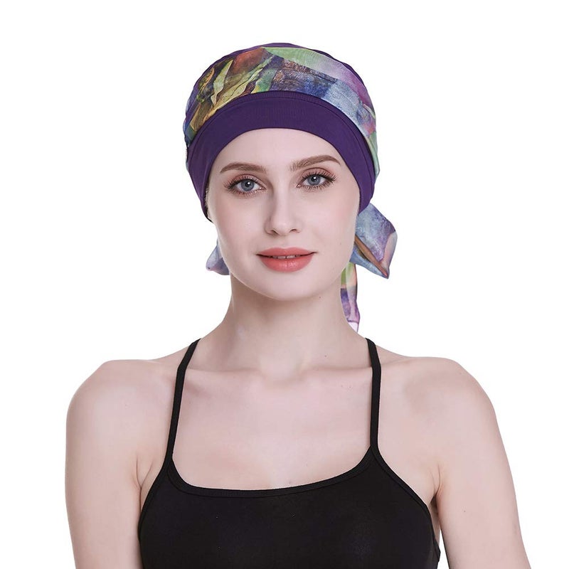 FocusCare Sleep Caps for Chemo Women Alopecia Hair Loss Hats Scalp Bonnets Cancer Headwear Purple - Image 4